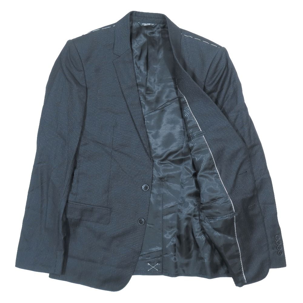 Dolce & Gabbana Suit Set Tailored Jacket Dot Pattern Pants Black 46
