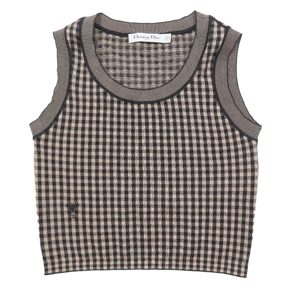 Dior Ensemble Cardigan Sleeveless Knit Plaid Vest Bee Embroidery Logo Cashmere