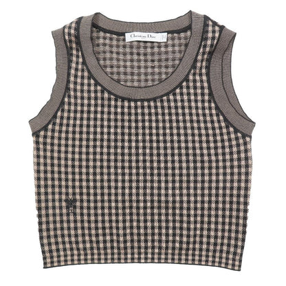 Dior Ensemble Cardigan Sleeveless Knit Plaid Vest Bee Embroidery Logo Cashmere