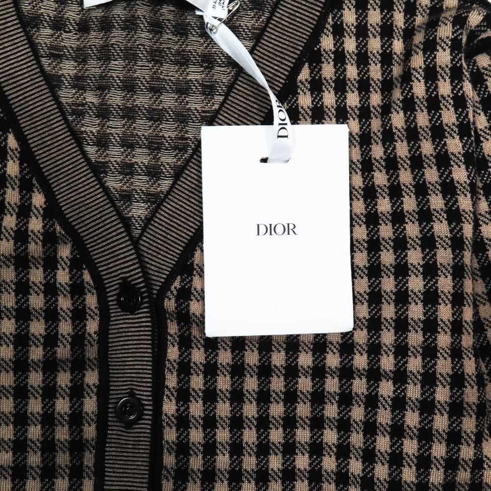 Dior Ensemble Cardigan Sleeveless Knit Plaid Vest Bee Embroidery Logo Cashmere
