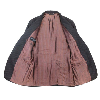Dolce & Gabbana Pinstripe Blue Leather Tailored Jacket 48 Charcoal Gray