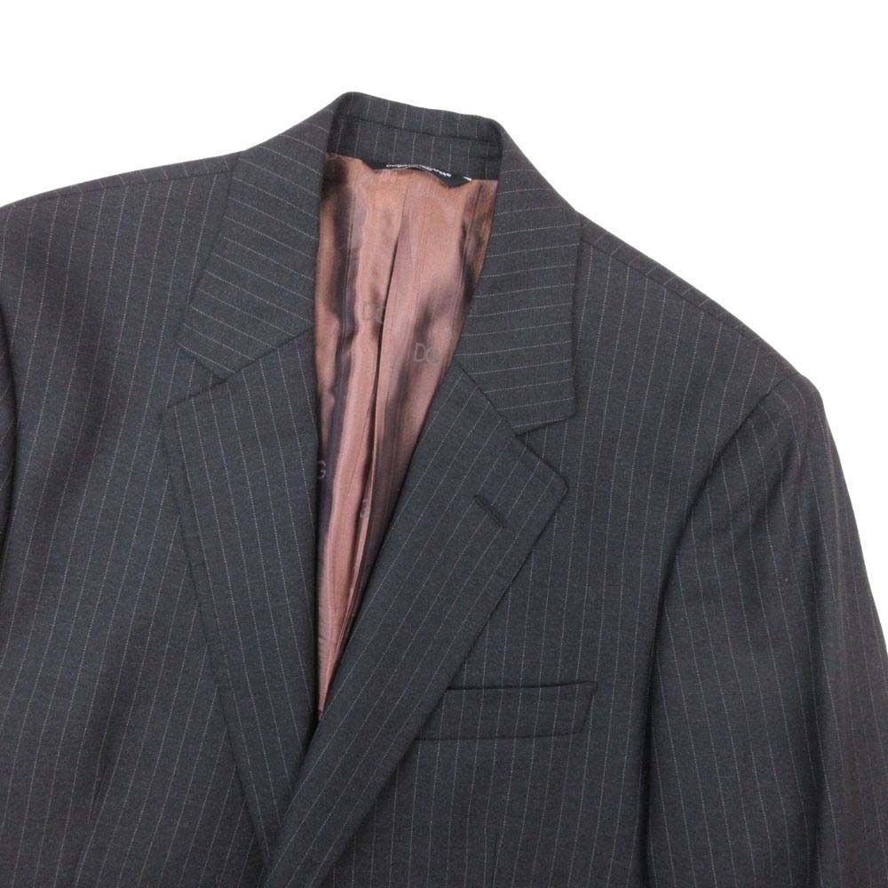 Dolce & Gabbana Pinstripe Blue Leather Tailored Jacket 48 Charcoal Gray