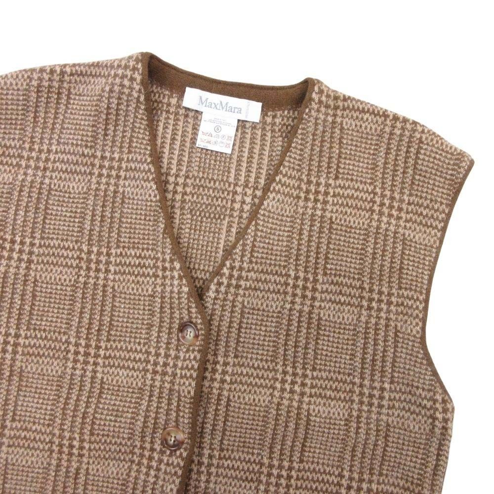Max Mara White Tag Glen Check Knit Vest Angora Blend Gilet Neck S Beige Sweater