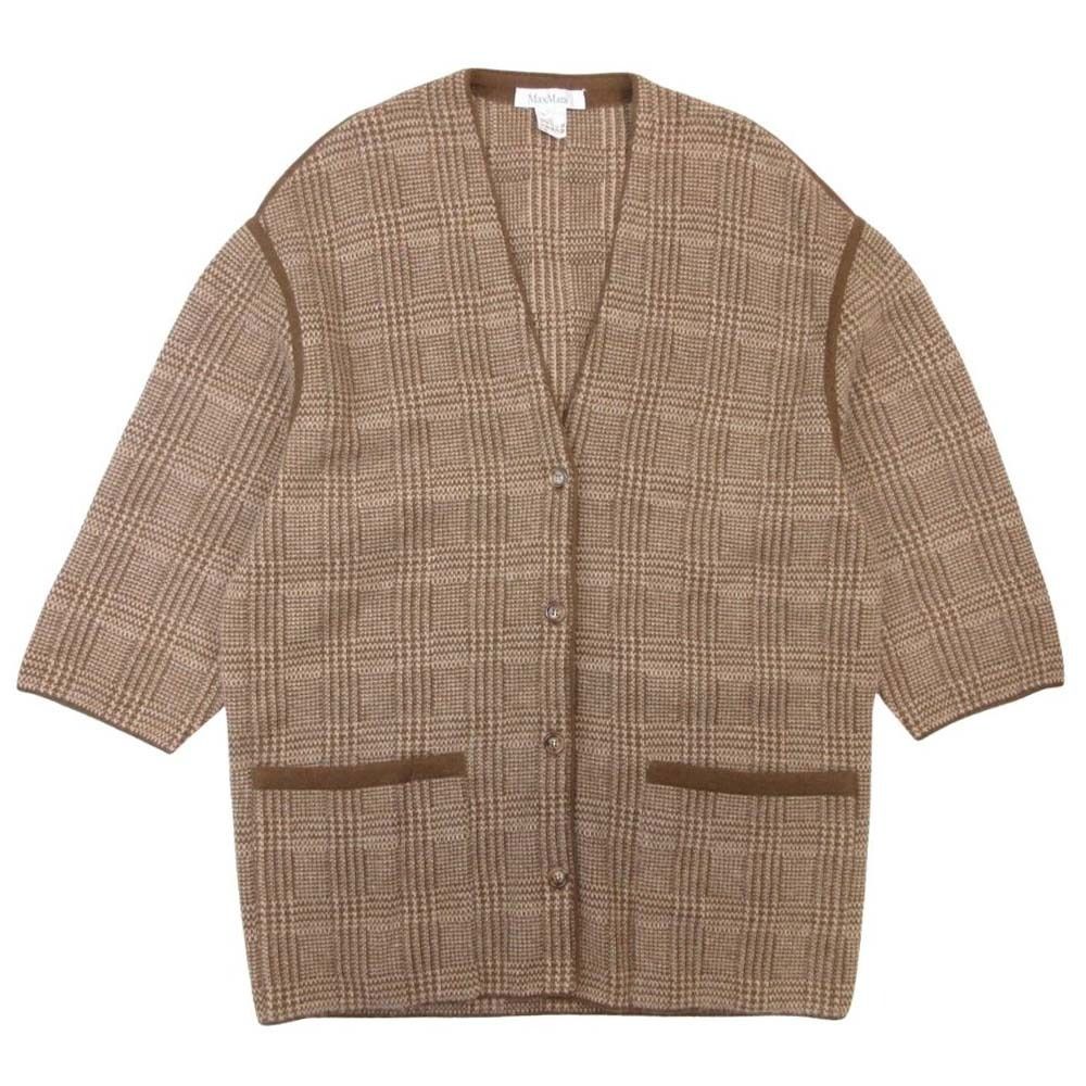 Max Mara White Tag Glen Plaid Angora Blend Long Cardigan Knit Coat S Beige