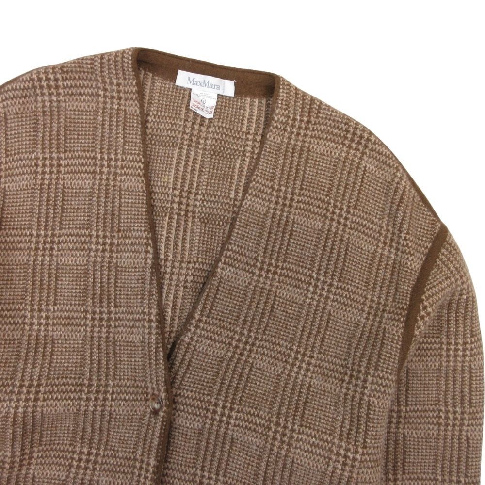 Max Mara White Tag Glen Plaid Angora Blend Long Cardigan Knit Coat S Beige