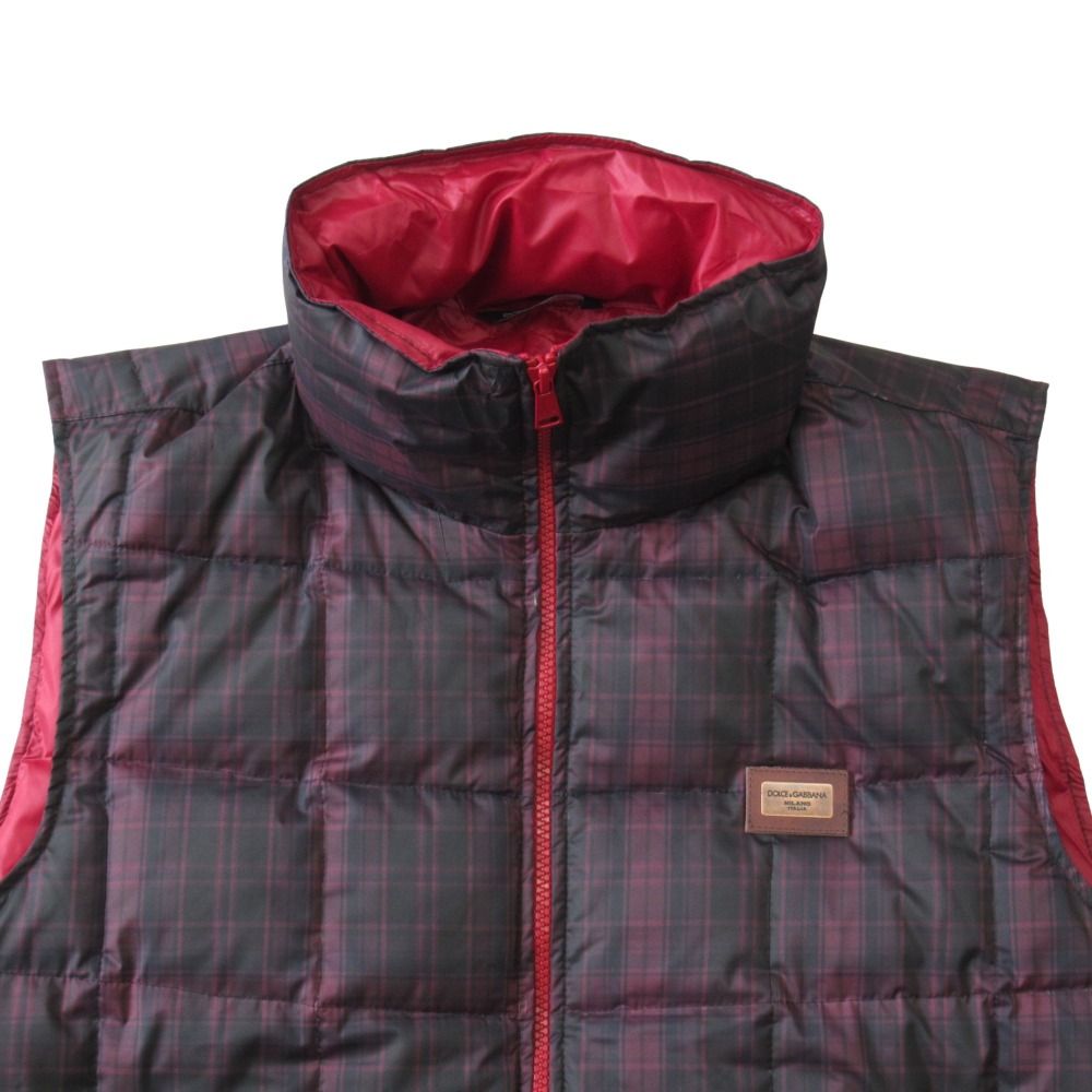 Dolce & Gabbana Check Down Jacket Vest Logo Plate 48