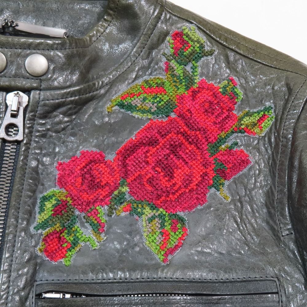 Dolce & Gabbana Single Rider Leather Jacket Zip Up 46 Moss Green