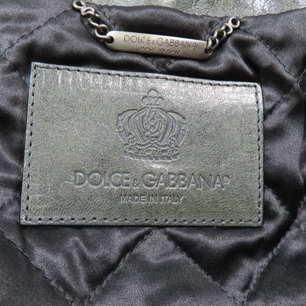 Dolce & Gabbana Single Rider Leather Jacket Zip Up 46 Moss Green