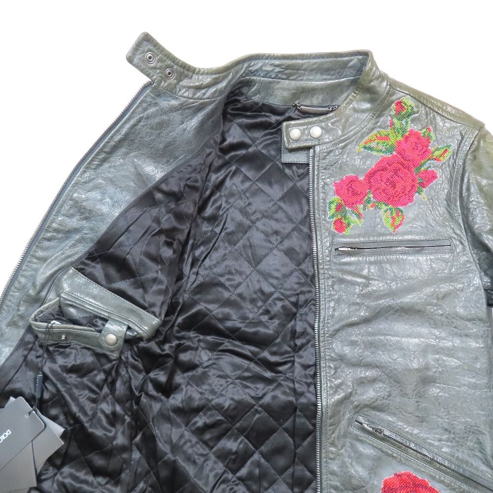 Dolce & Gabbana Single Rider Leather Jacket Zip Up 46 Moss Green