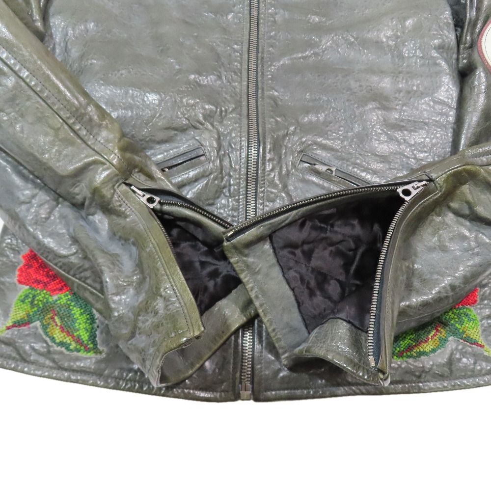 Dolce & Gabbana Single Rider Leather Jacket Zip Up 46 Moss Green