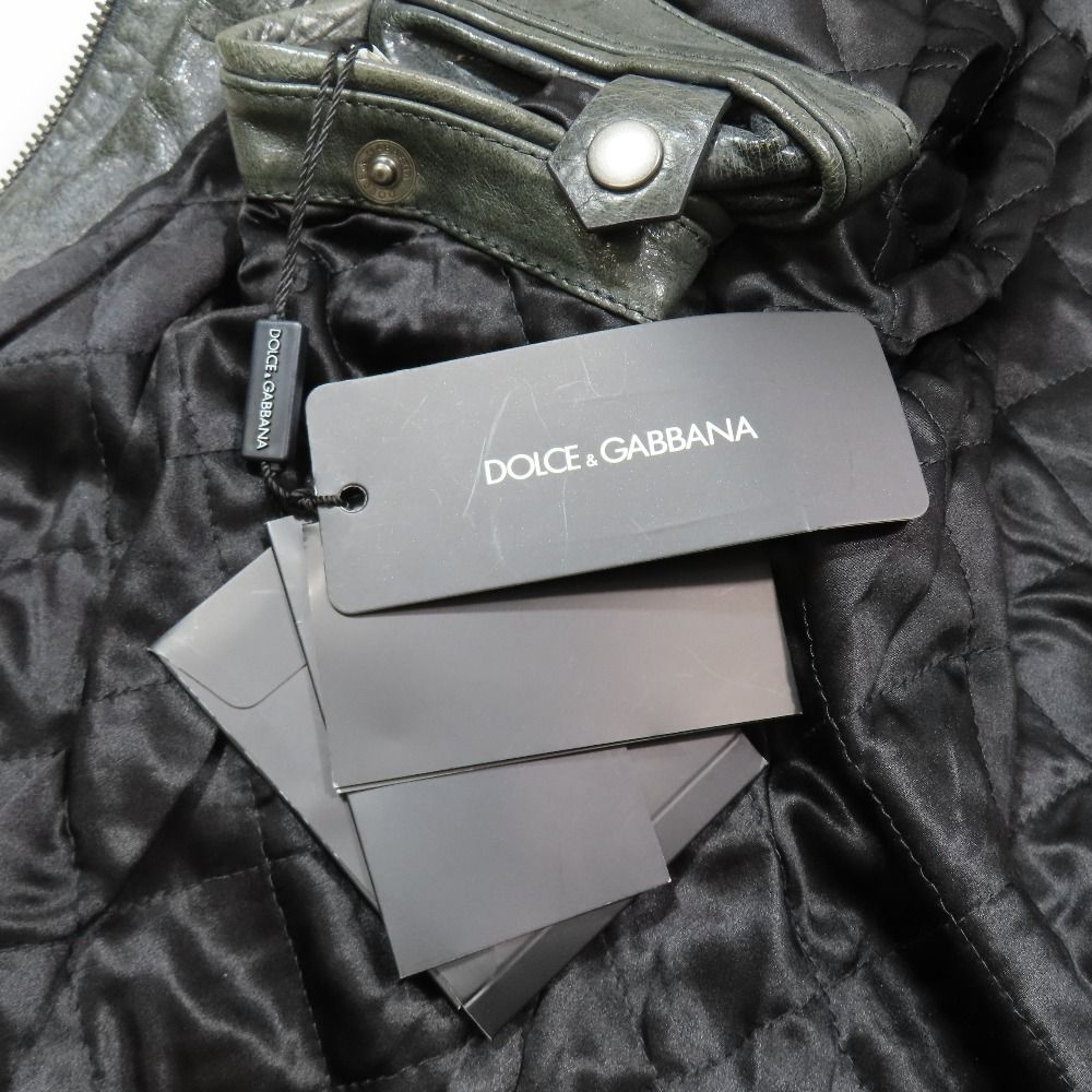 Dolce & Gabbana Single Rider Leather Jacket Zip Up 46 Moss Green