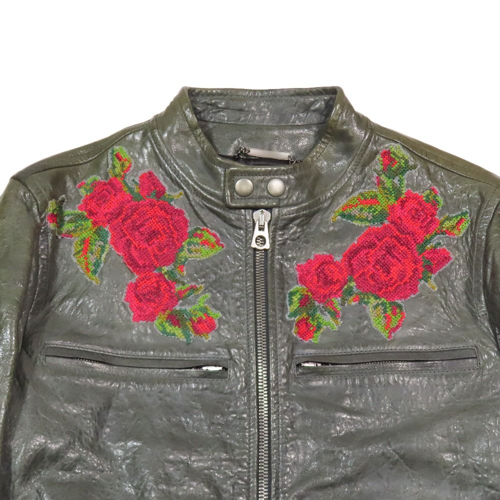 Dolce & Gabbana Single Rider Leather Jacket Zip Up 46 Moss Green