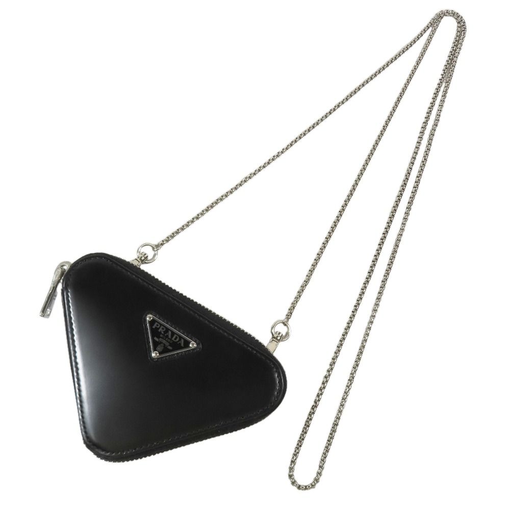Prada Shoulder Mini Bag Chain Pouch Coin Case Leather Black