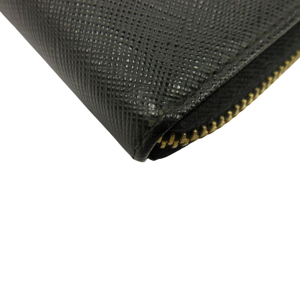 Prada Saffiano Leather Coin Purse Wallet Compact Black Gold