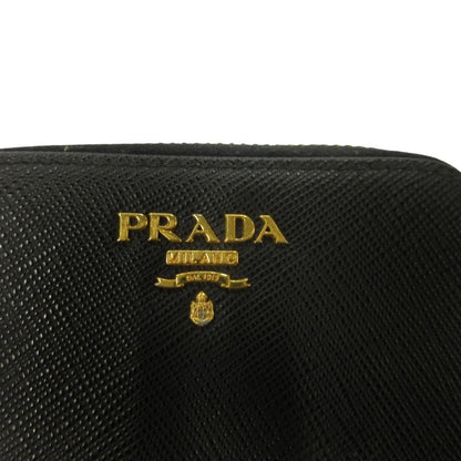 Prada Saffiano Leather Coin Purse Wallet Compact Black Gold