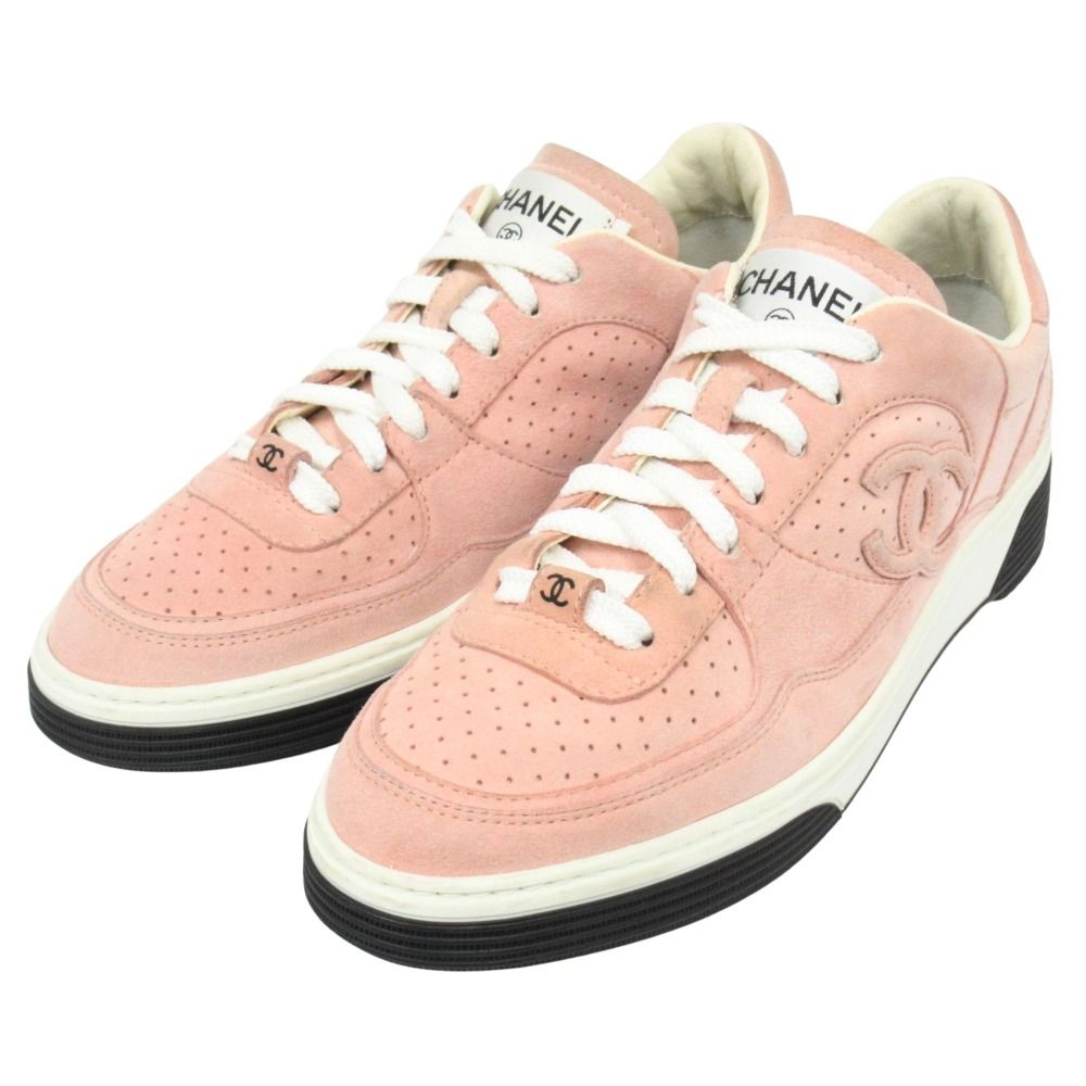Chanel CC Logo Sneakers Shoes Low Cut Suede Leather