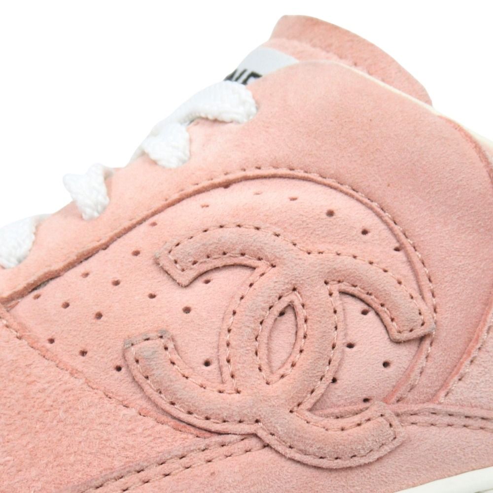 Chanel CC Logo Sneakers Shoes Low Cut Suede Leather