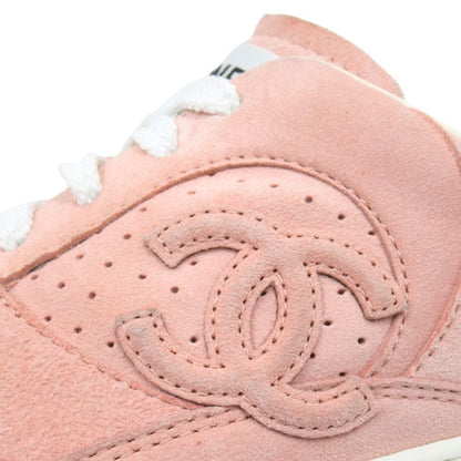 Chanel CC Logo Sneakers Shoes Low Cut Suede Leather