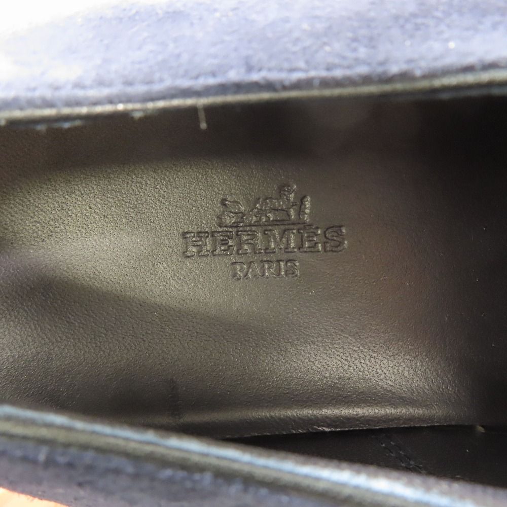 Hermes Eveil Sneakers Low Cut Suede Leather Shoes 41 Navy