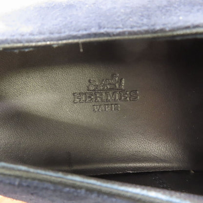 Hermes Eveil Sneakers Low Cut Suede Leather Shoes 41 Navy