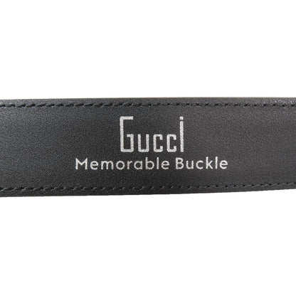 Gucci Square Flower Buckle Belt Leather Memorable Eyelet Black Silver