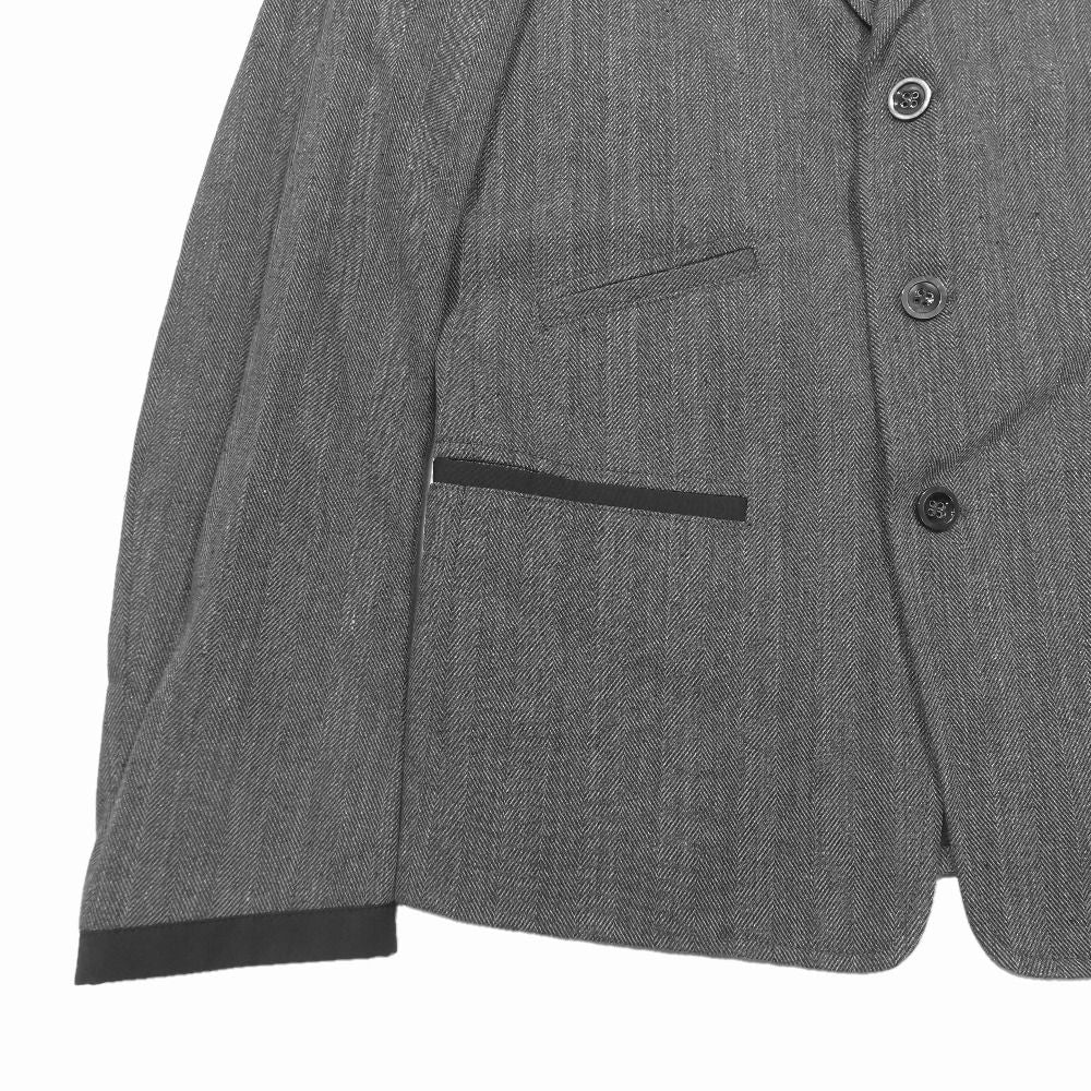 Dolce & Gabbana Herringbone Tailored Jacket Blue Leather Piping Fully Lining 46
