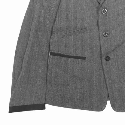 Dolce & Gabbana Herringbone Tailored Jacket Blue Leather Piping Fully Lining 46