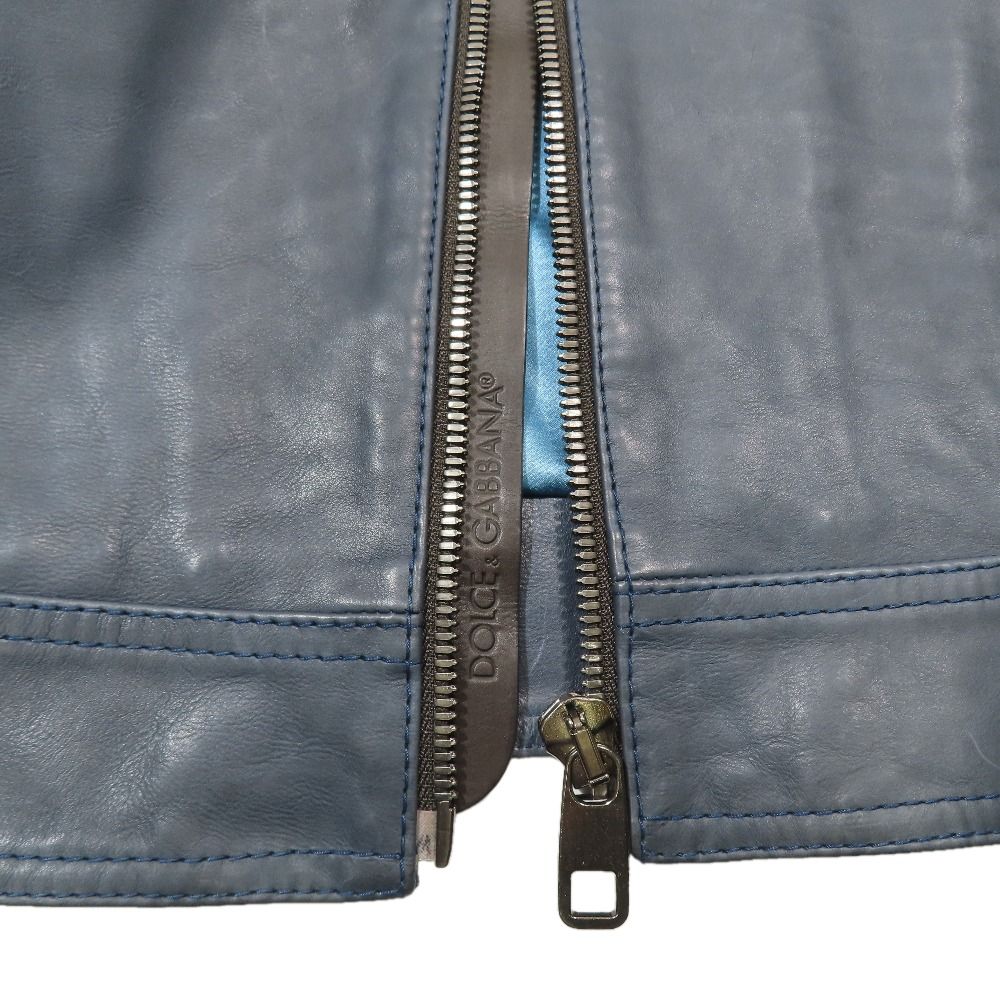 Dolce & Gabbana Leather Single Rider Jacket Line Zip 48 Blue