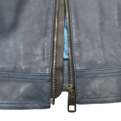 Dolce & Gabbana Leather Single Rider Jacket Line Zip 48 Blue
