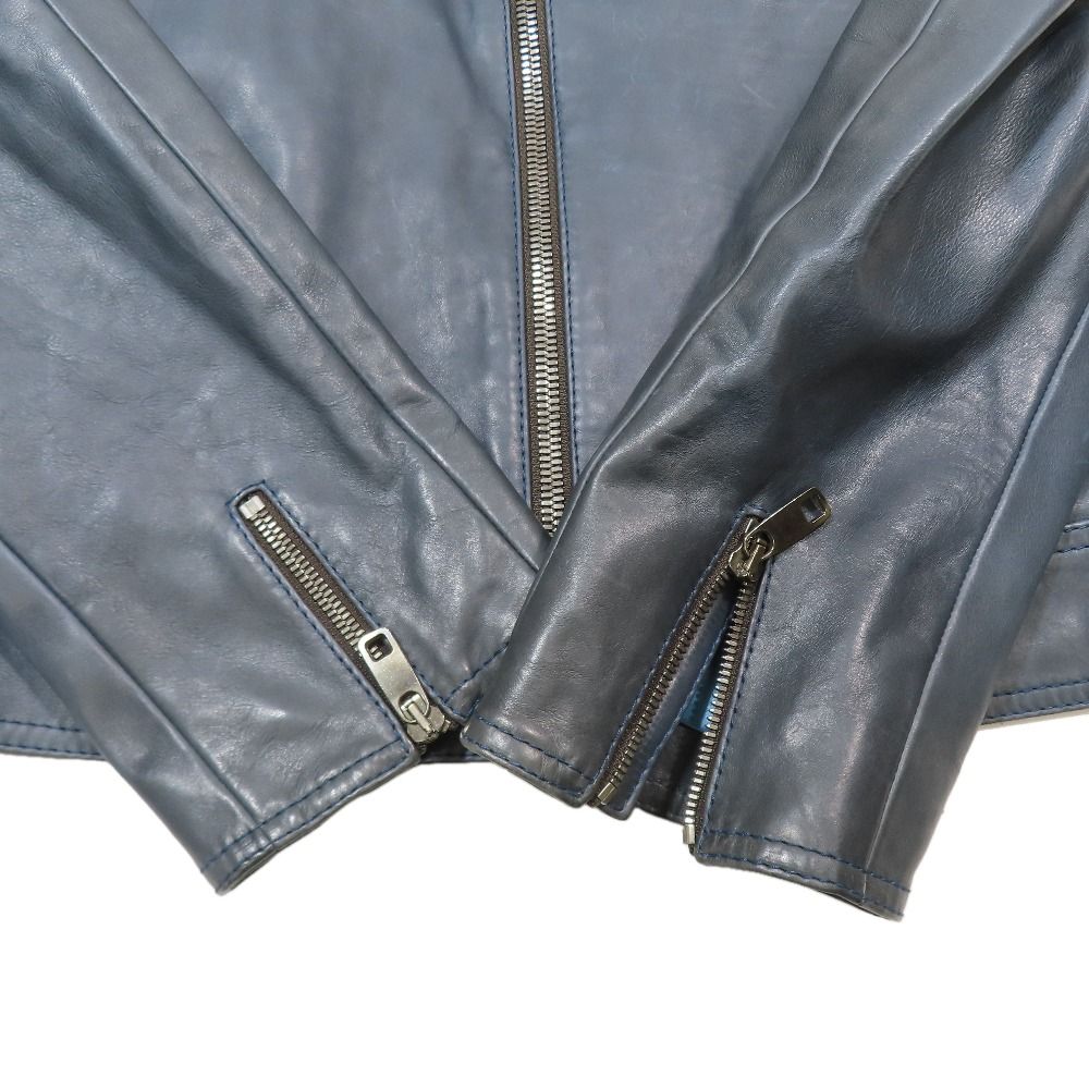 Dolce & Gabbana Leather Single Rider Jacket Line Zip 48 Blue