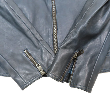 Dolce & Gabbana Leather Single Rider Jacket Line Zip 48 Blue
