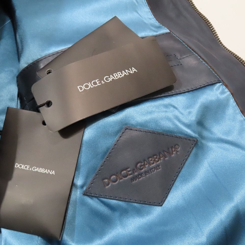 Dolce & Gabbana Leather Single Rider Jacket Line Zip 48 Blue