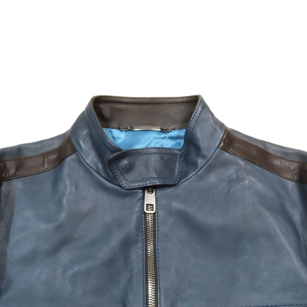 Dolce & Gabbana Leather Single Rider Jacket Line Zip 48 Blue
