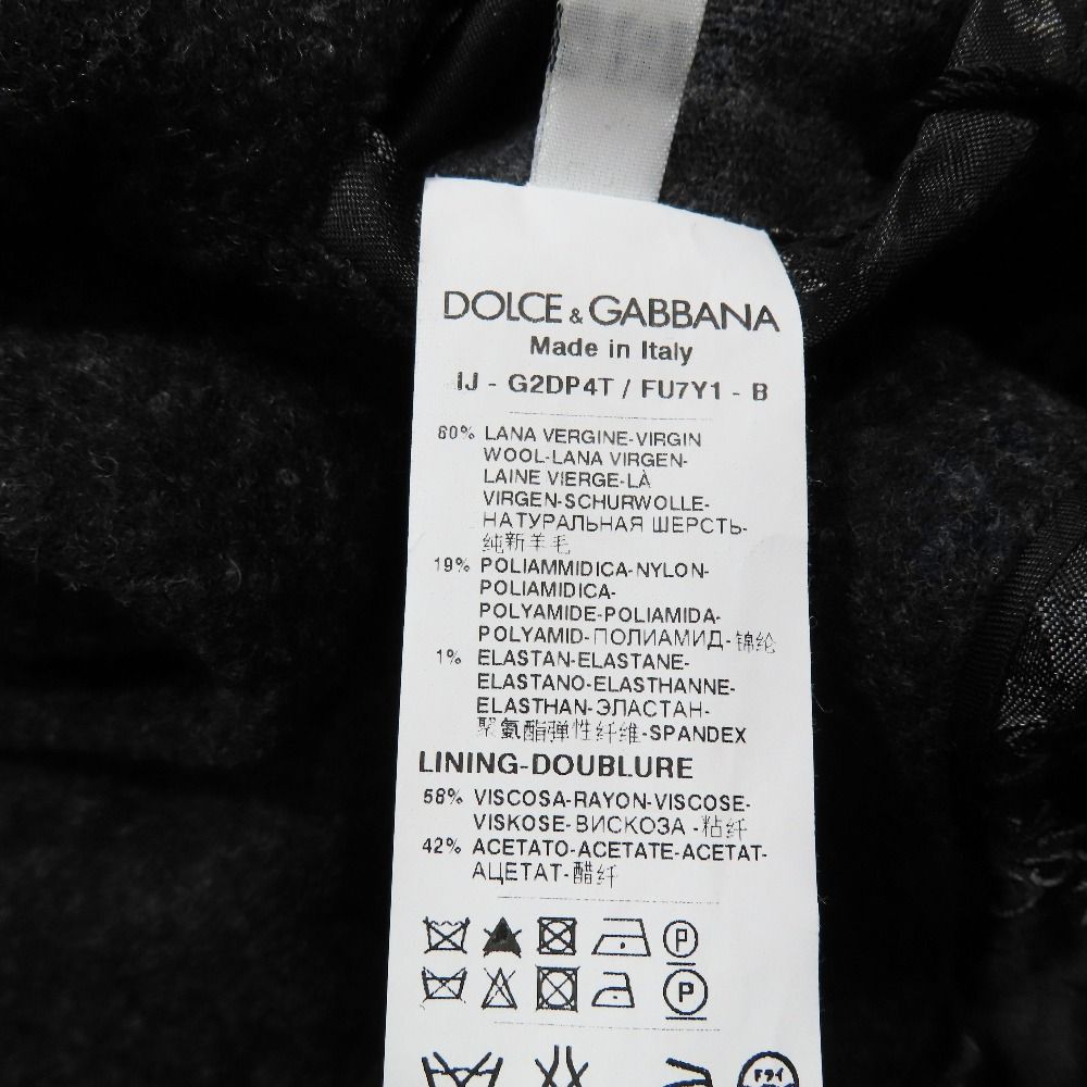 Dolce & Gabbana Wool Tailored Jacket Black Leather Unlined 48 Charcoal Gray