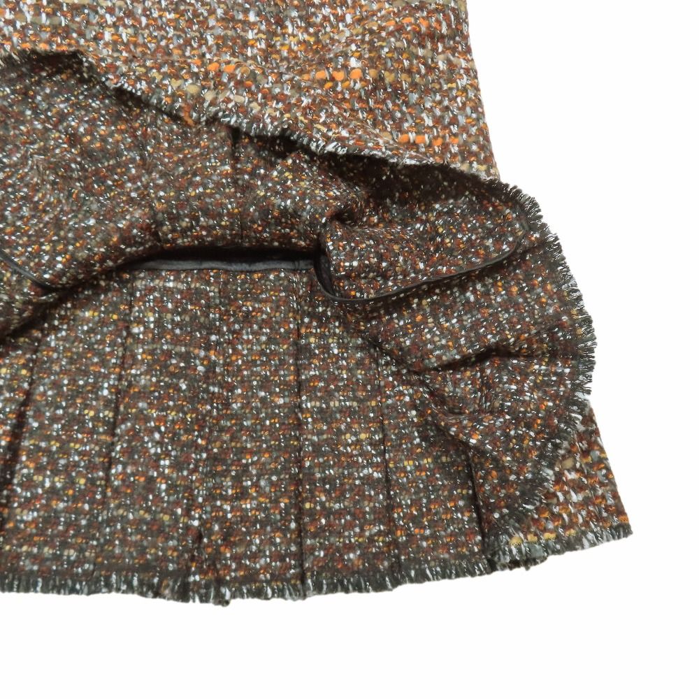 Dolce & Gabbana Tweed Sleeveless Dress Short Length Pleated Skirt 38 Brown