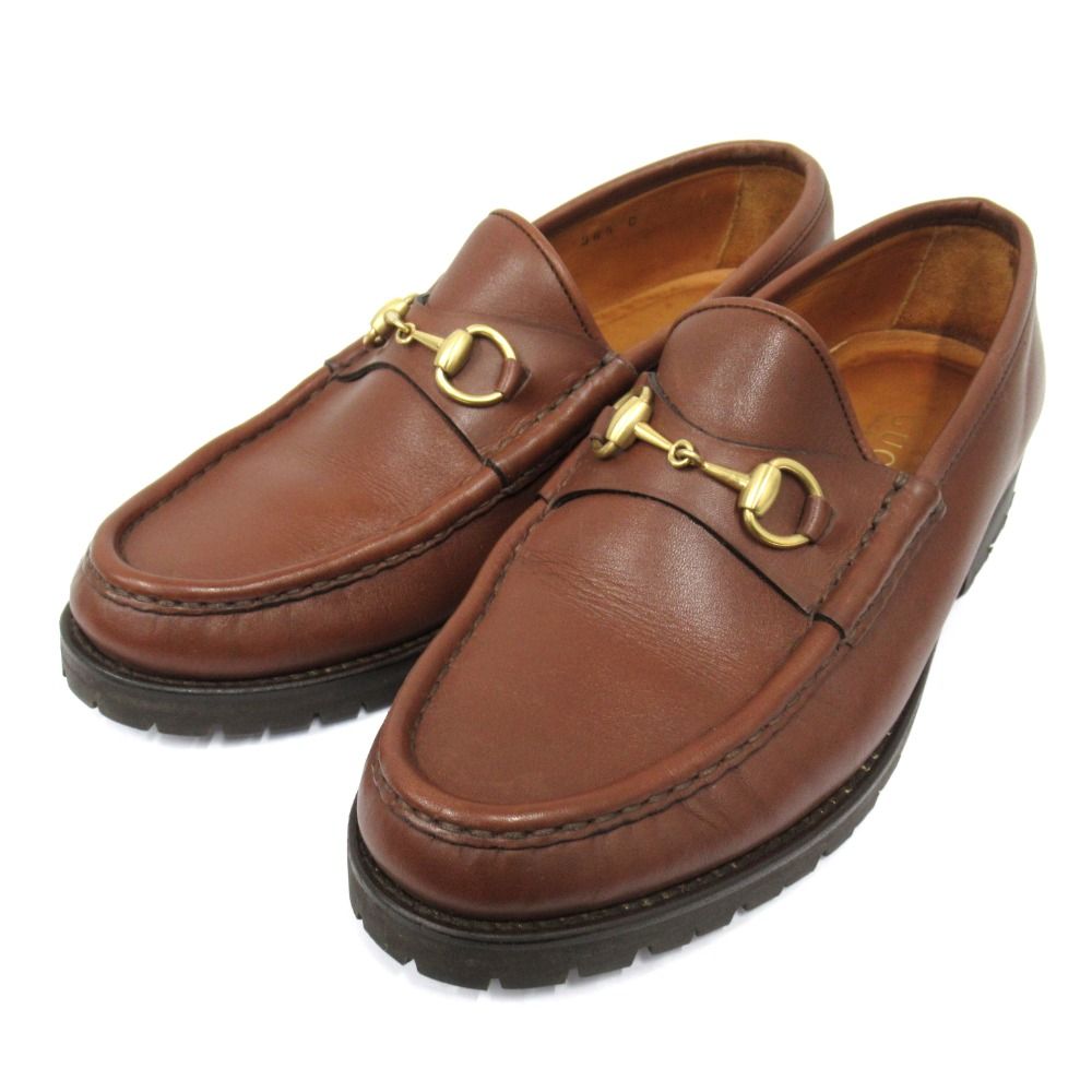 Gucci Horsebit Leather Loafers Shoes Gold 36.5 Brown
