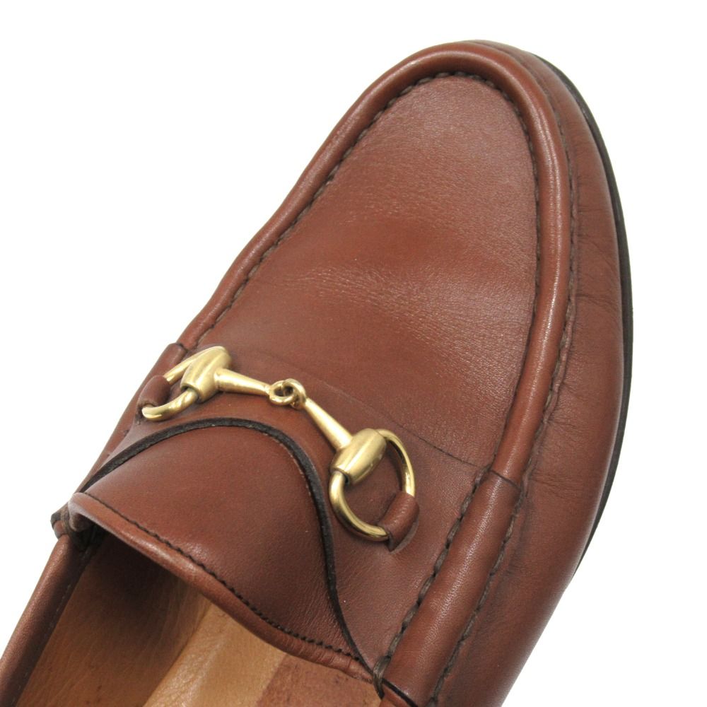 Gucci Horsebit Leather Loafers Shoes Gold 36.5 Brown