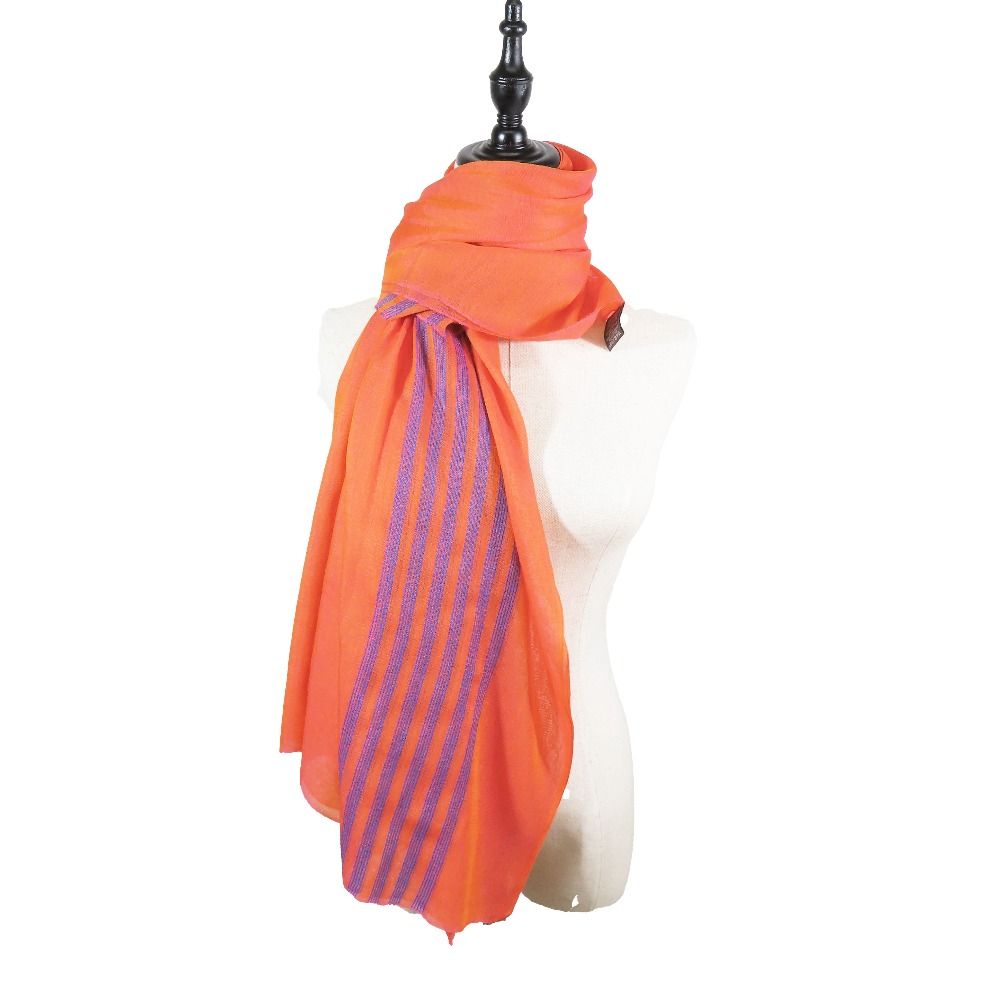 Hermes Cashmere Silk Large Shawl Plume Stitching Scarf Orange Blue