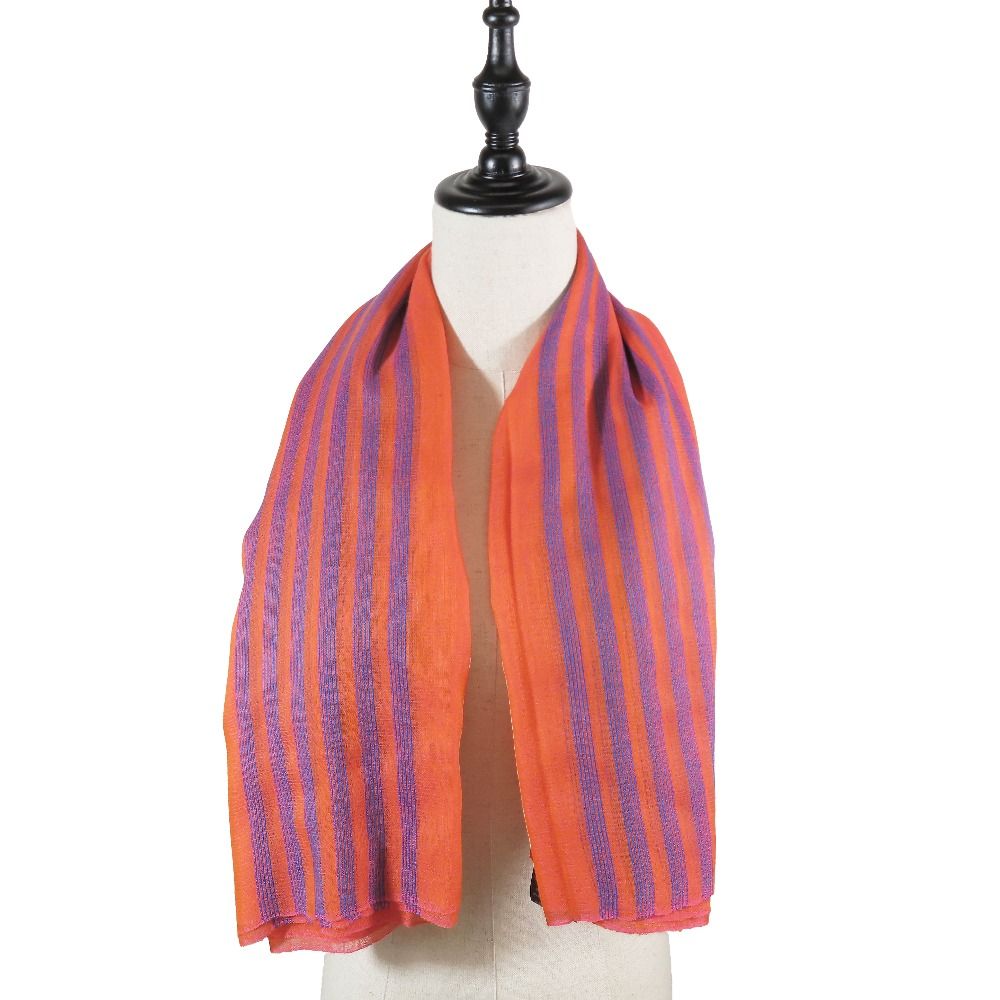 Hermes Cashmere Silk Large Shawl Plume Stitching Scarf Orange Blue