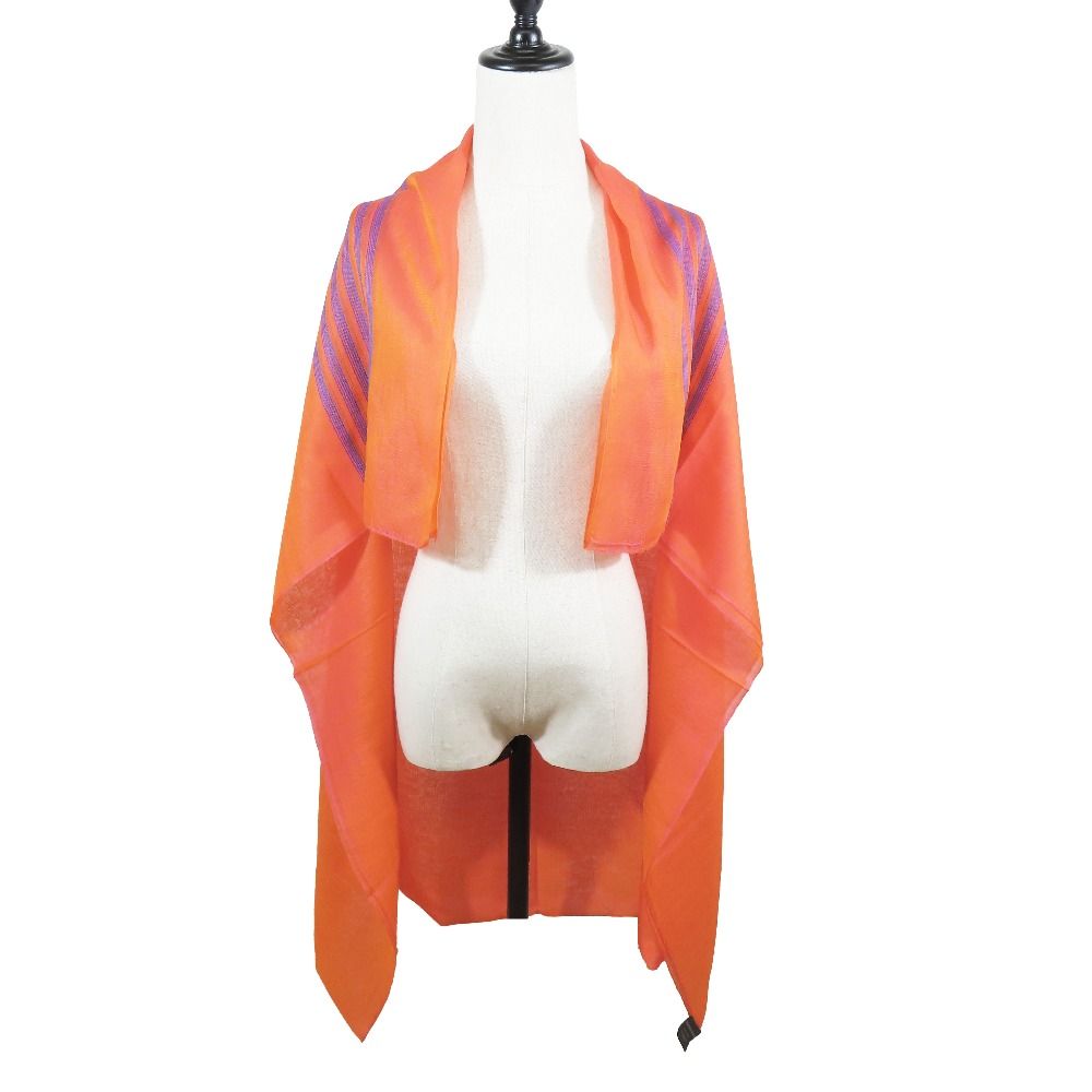 Hermes Cashmere Silk Large Shawl Plume Stitching Scarf Orange Blue