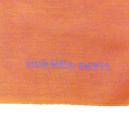 Hermes Cashmere Silk Large Shawl Plume Stitching Scarf Orange Blue