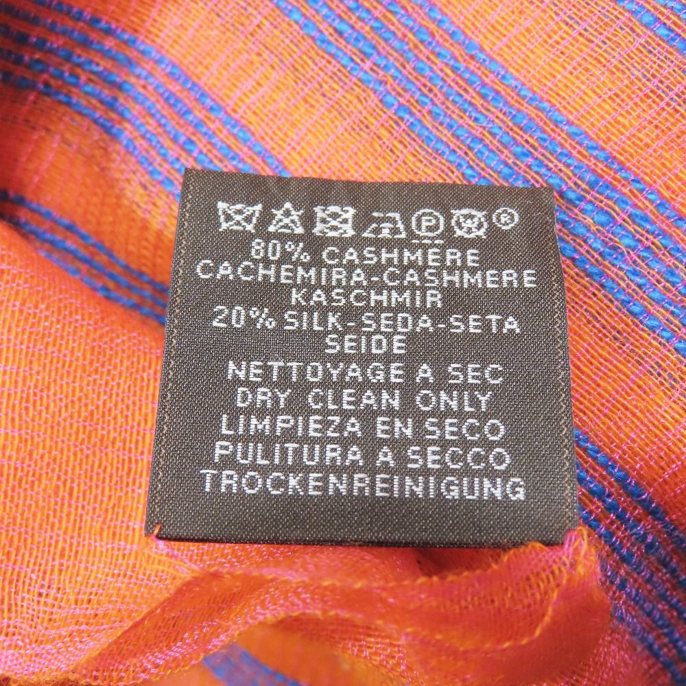 Hermes Cashmere Silk Large Shawl Plume Stitching Scarf Orange Blue