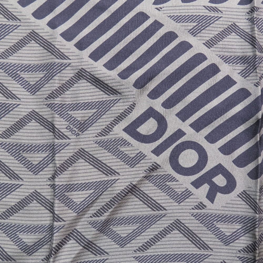 Dior CD Diamond Logo All Over Pattern Shawl Silk 100% Gray Navy Scarf