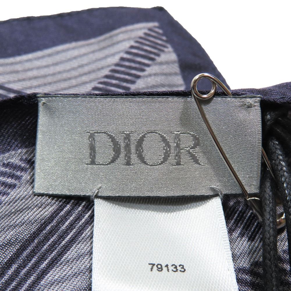 Dior CD Diamond Logo All Over Pattern Shawl Silk 100% Gray Navy Scarf