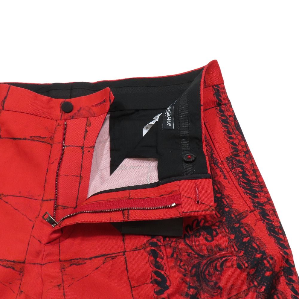Dolce & Gabbana Lace Allover Check Trousers Cropped Pants Cotton 50 Red