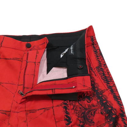 Dolce & Gabbana Lace Allover Check Trousers Cropped Pants Cotton 50 Red