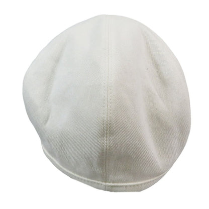 Hermes Beret Cap Hat One Point Sun Motif Hemp Cotton 57 White