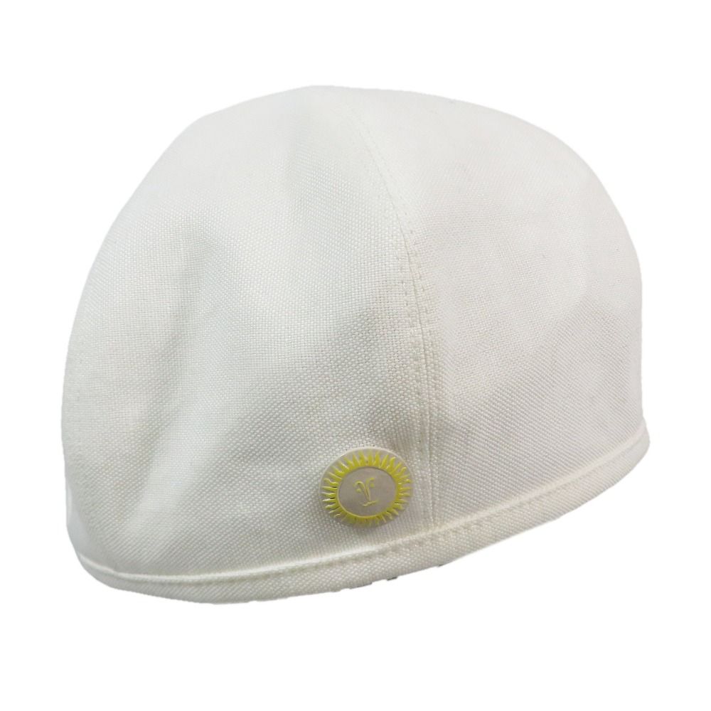 Hermes Beret Cap Hat One Point Sun Motif Hemp Cotton 57 White