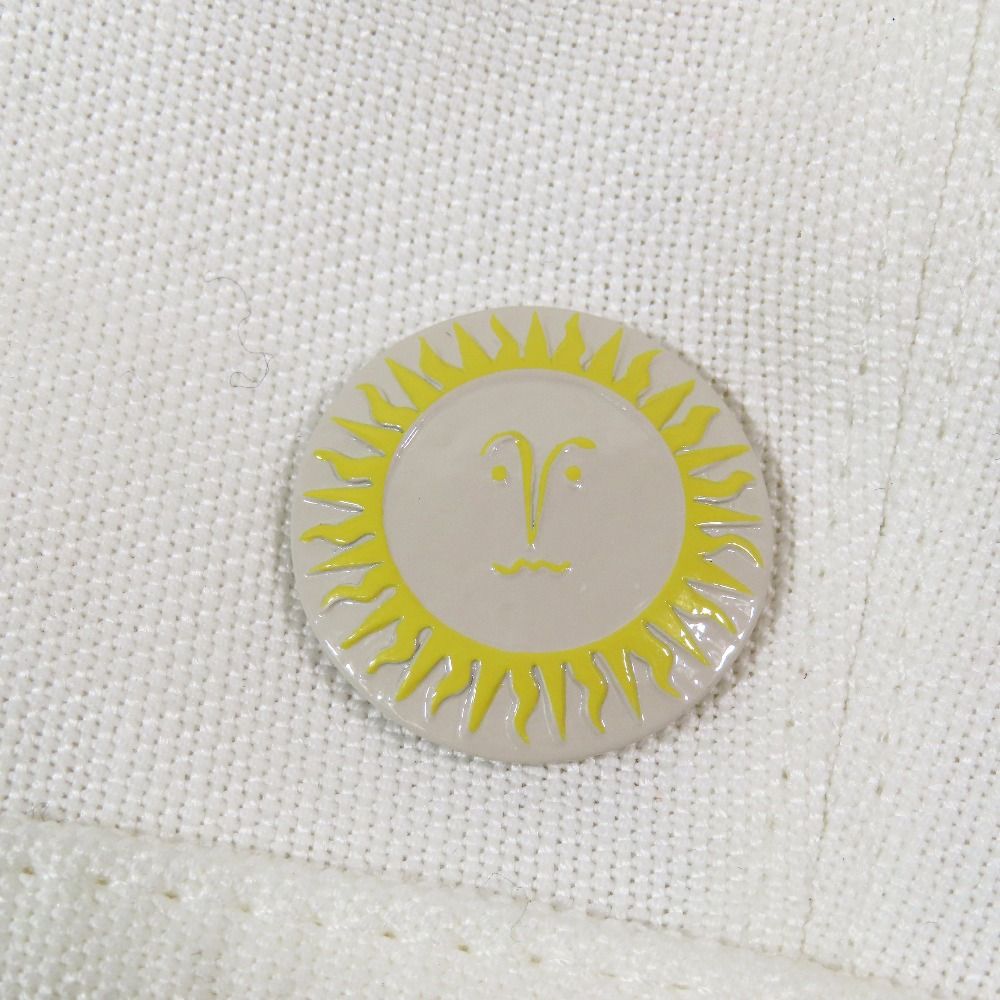 Hermes Beret Cap Hat One Point Sun Motif Hemp Cotton 57 White