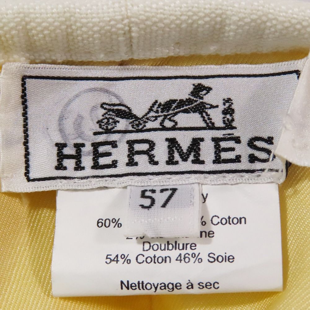 Hermes Beret Cap Hat One Point Sun Motif Hemp Cotton 57 White